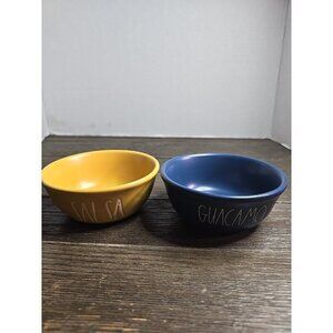 NWT Rae Dunn Artisan Salsa Guacamole Blue Yellow Bowl Set Fiesta Farmhouse